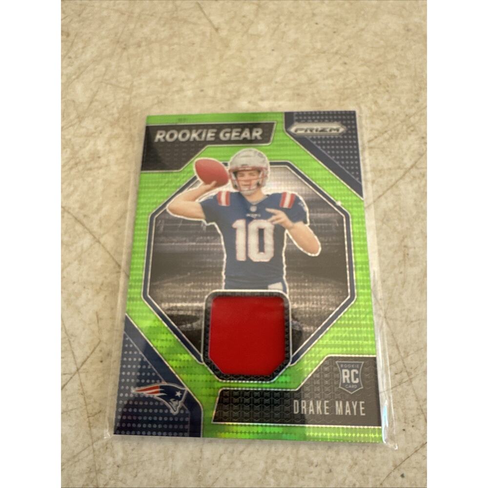 2024 Panini Prizm #RG-DME Drake Maye Rookie Gear Neon Green Pulsar - Picture 6 of 8
